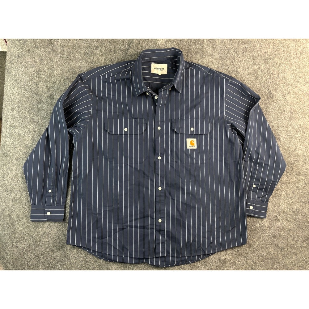Carhartt WIP Work In Progress Button Front Shirt Men's Large Blue White Stripe